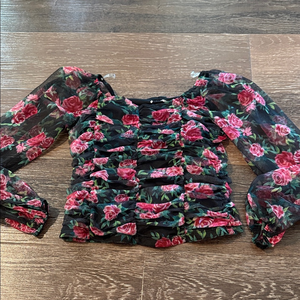 art class Black and Pink Floral Kids Blouse